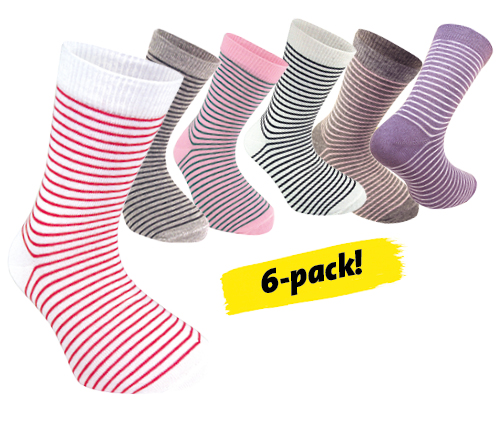 Barnstrumpor smalrandiga, 6-pack, strl 31-35