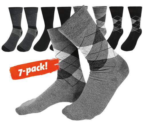 Mönstrade herrstrumpor, 7-pack, strl 41-45